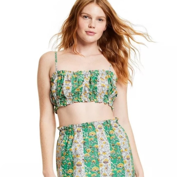 RHODE x Target Womens Whimsical Floral Stripe Print Shirred Crop Tank Top Sz Med - Picture 2 of 11